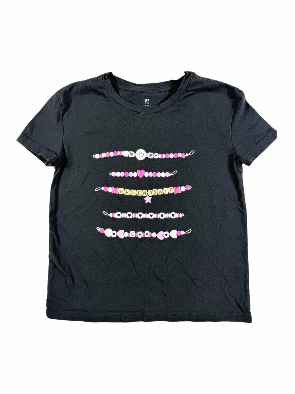 Gap Kids Taylor Swift Inspired Friendship Bracelet Graphic T-Shirt Black Size 12